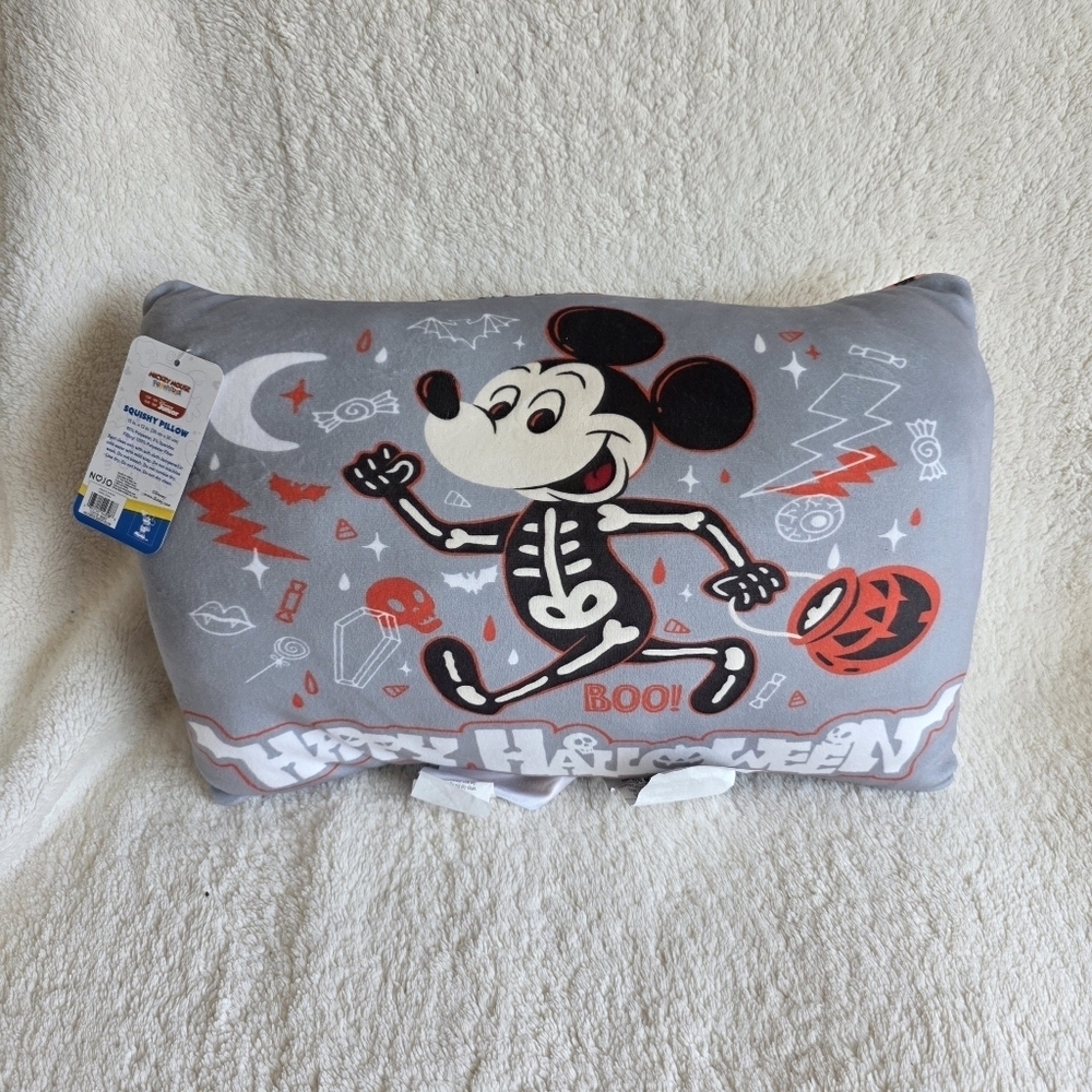 NWT HalloweenDisney Mickey Mouse Squishy Toddler boy/ girl gray Pillow 15x12"